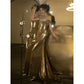 Gold Evening Dress Off-shoulder Sequined Tube Top Bridal Fishtail Gown for Women - Florence Luxe