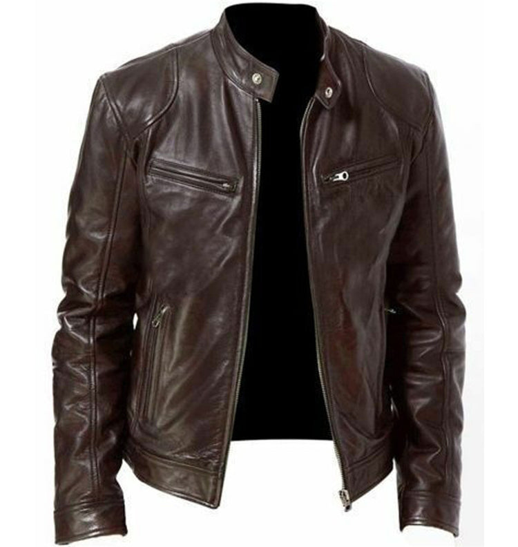 Warm Leather Cardigan Coat with Pocket Decoration in PU Leather - Florence Luxe