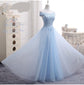 Long Blue Bridesmaid Dress One-Shoulder Evening Dress for Sisters