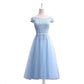 Long Blue Bridesmaid Dress One-Shoulder Evening Dress for Sisters