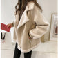 Suede Jacket Women Short Lamb Velvet Motorcycle Jacket.