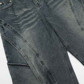 American Retro Wide Leg Jeans Men - Heavy Industry Deconstruction Stitching