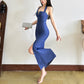 Retro Denim Halter Dress with Slim-fit Slit Design - Florence Luxe
