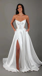 White Satin Bandage Wedding Dress with Slit Pocket