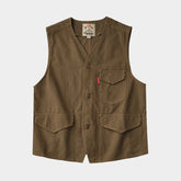 Original Kaji Retro Woven Cotton Vest - Washed-Out Worn Look