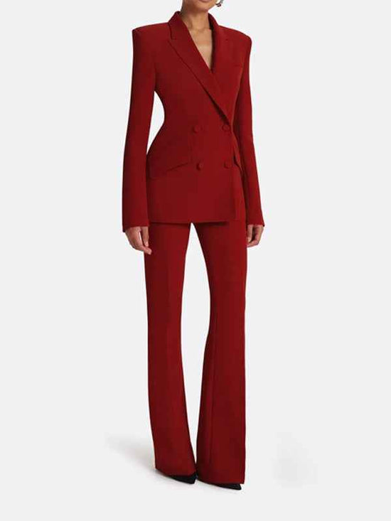 Red Double-Breasted Blazer Trousers Suit - Stylish 2-Piece Set for Any Occasion