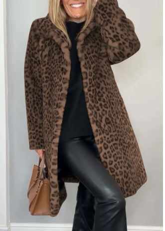 Fall Winter Leopard Print Mid-Length Coat for Cozy Style - Florence Luxe