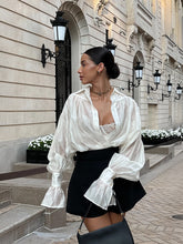 Ins French Lantern Sleeve Shirt Fashion Button Lapel Long Sleeved Tops Casual Women&