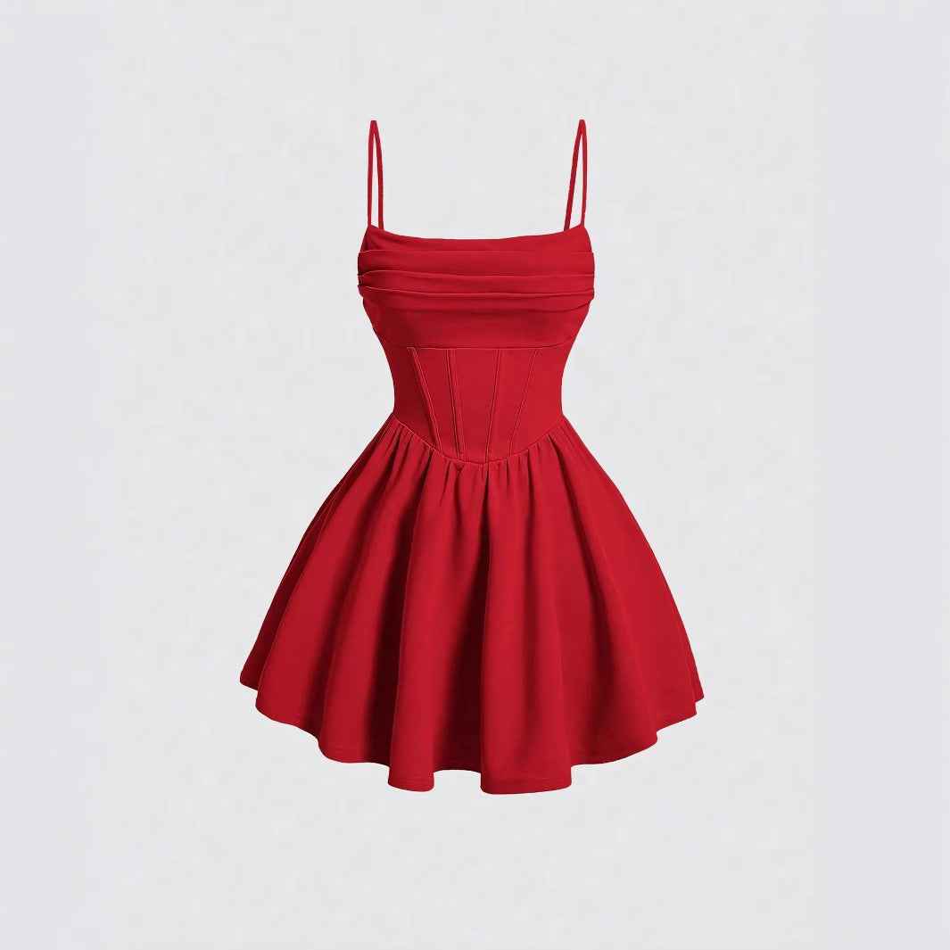 Sexy Dress Solid Color Pleated Back Zipper Sling Dress