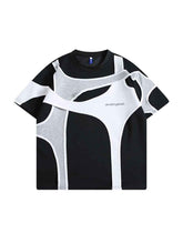 Double-Layer Padded Shoulder T-Shirt with Short Sleeves and Stitching Detail