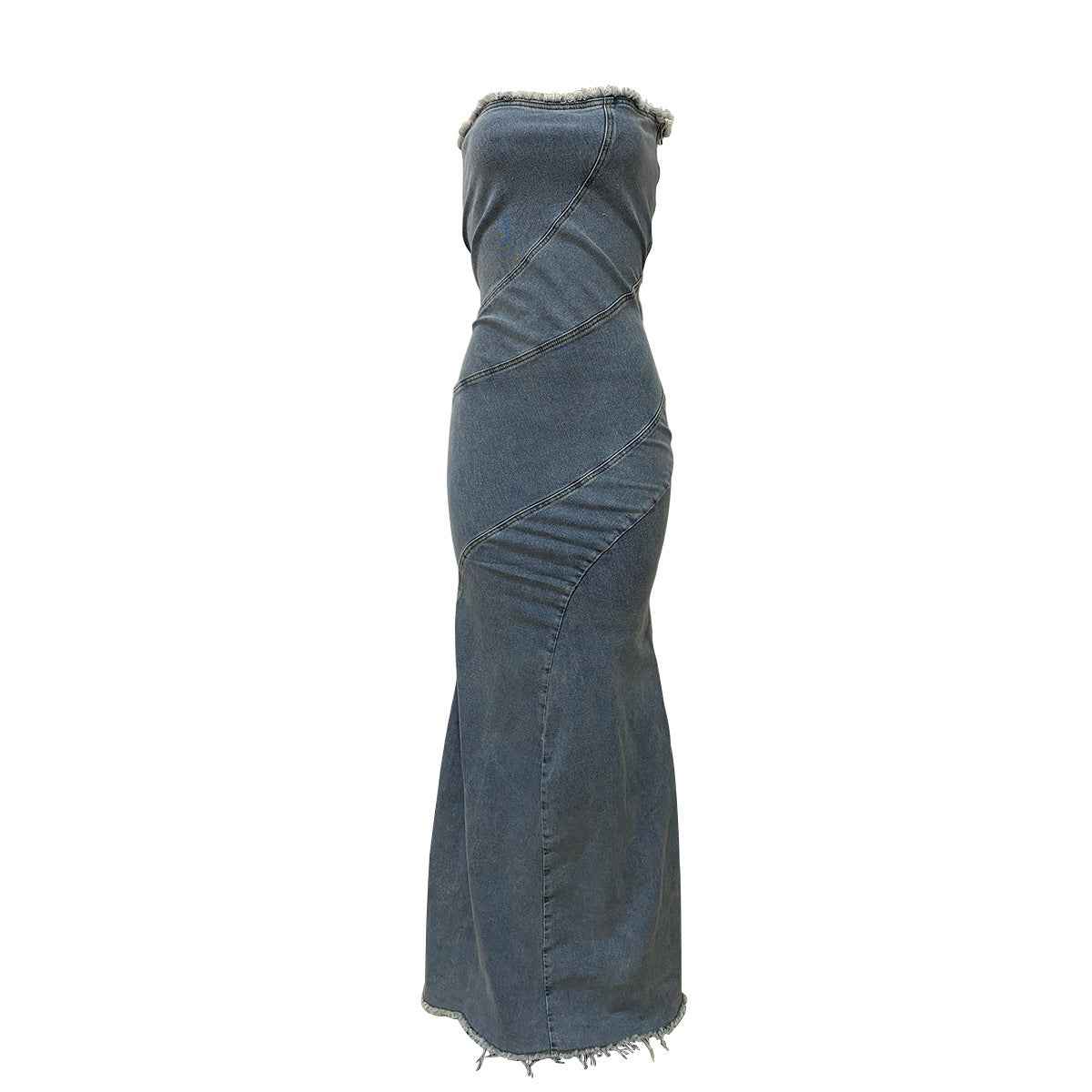 Fashion Slim-fit Chest Wrap Dress Fishtail Hip Wrap Denim Dress