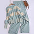 Korean Style Striped Cardigan Pants Suit - Youthful V-neck Knitted Two-Piece Fashion Set