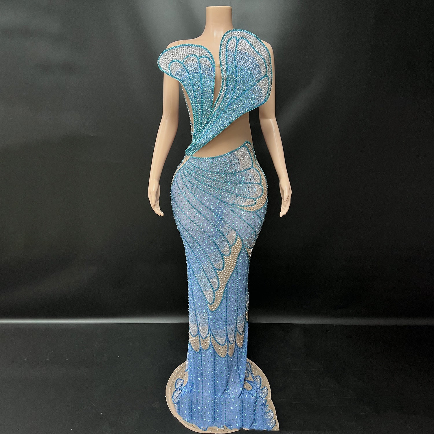 High-grade Rose Red Fishtail Skirt with Three-dimensional Feather Sequins - Florence Luxe