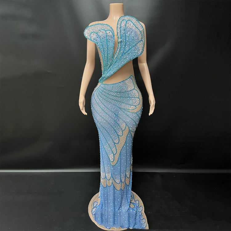 High-grade Rose Red Fishtail Skirt with Three-dimensional Feather Sequins - Florence Luxe