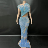 High-grade Rose Red Fishtail Skirt with Three-dimensional Feather Sequins - Florence Luxe