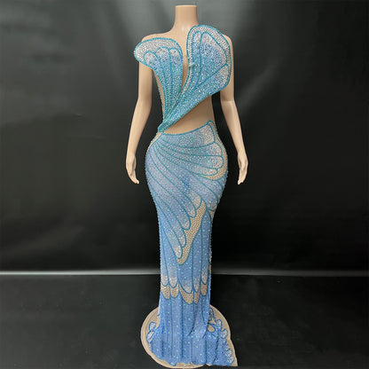 High-grade Rose Red Fishtail Skirt with Three-dimensional Feather Sequins - Florence Luxe