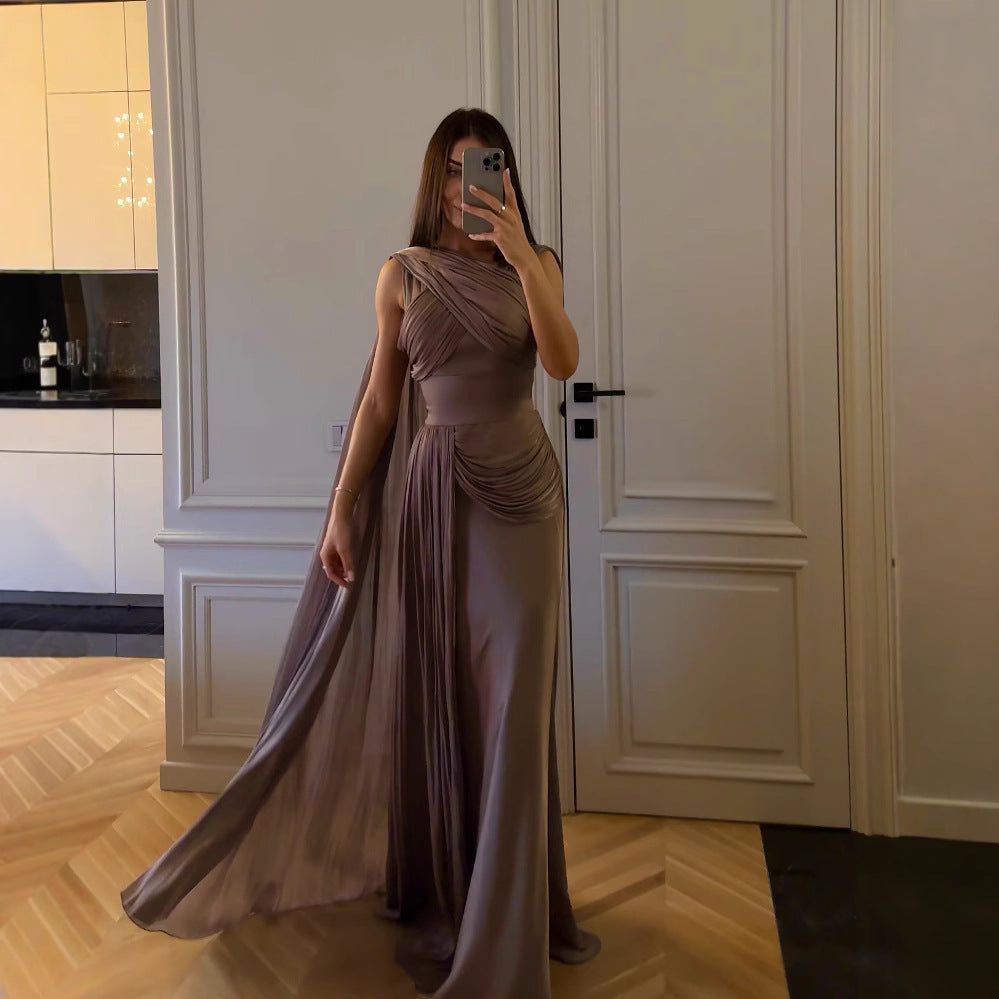 Pleated Satin Evening Dress for Elegant Formal Occasions - Florence Luxe