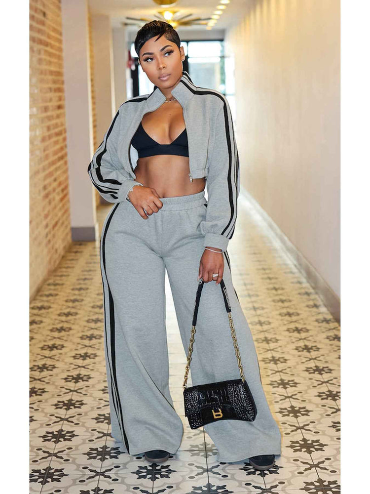 Striped Thickening Sweater Suit for Leisure and Commute