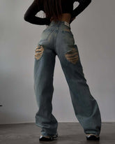 Retro Ripped High Waist Jeans with Mop Back Design - Embrace Vintage Style - Florence Luxe