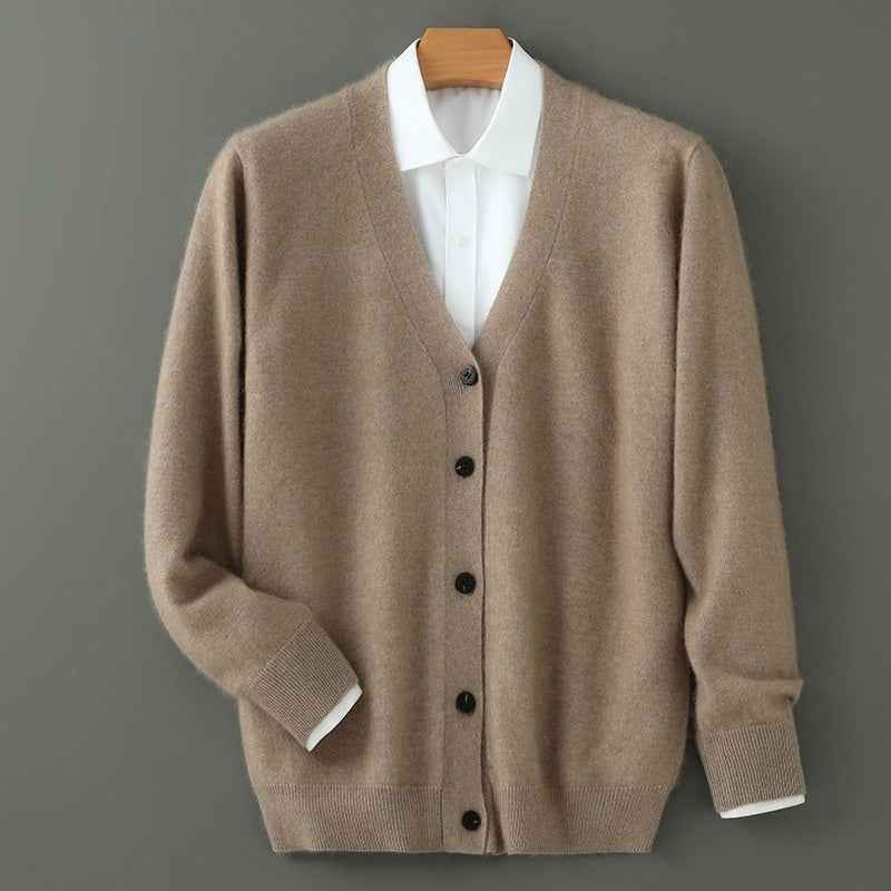 Mink Wool V-neck Sweater for Men - Thickened Loose Cardigan