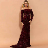 Strapless Long Sleeve Sequins Evening Dress for Parties - Perfect Strapless Sequins Evening Dress