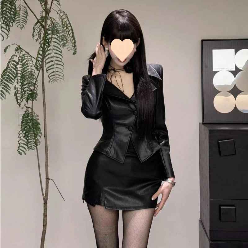 European American Style Coat - Solid Color Waist Tight Long Sleeve Jacket