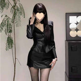 European American Style Coat - Solid Color Waist Tight Long Sleeve Jacket