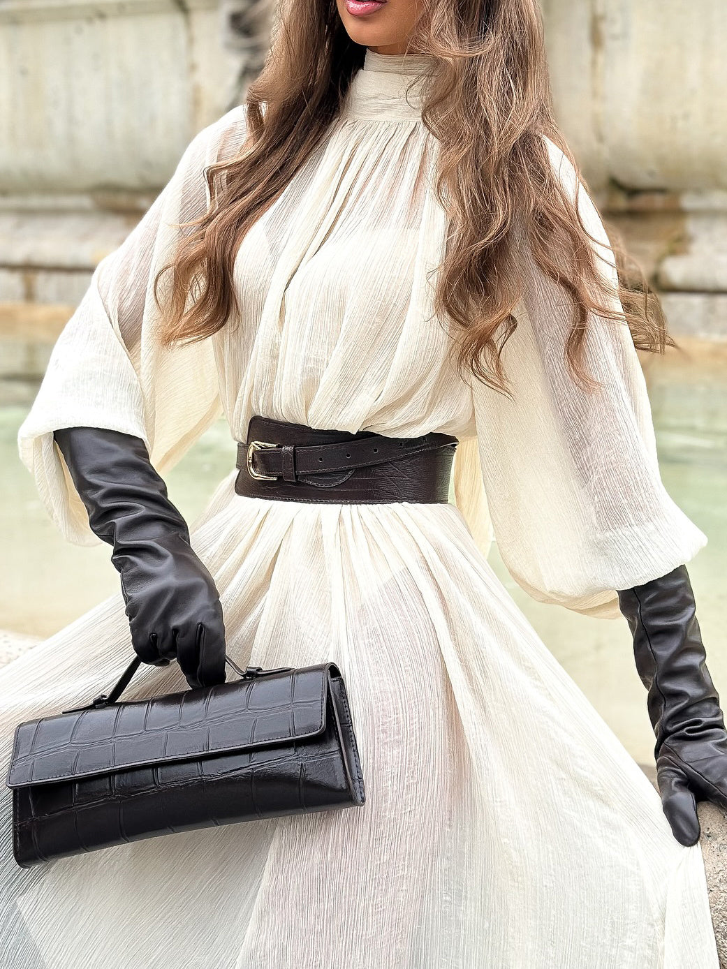 White Ruffled Tie Dress with Long Sleeves - Florence Luxe