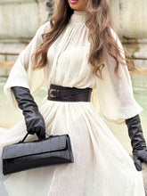 White Ruffled Tie Dress with Long Sleeves - Florence Luxe