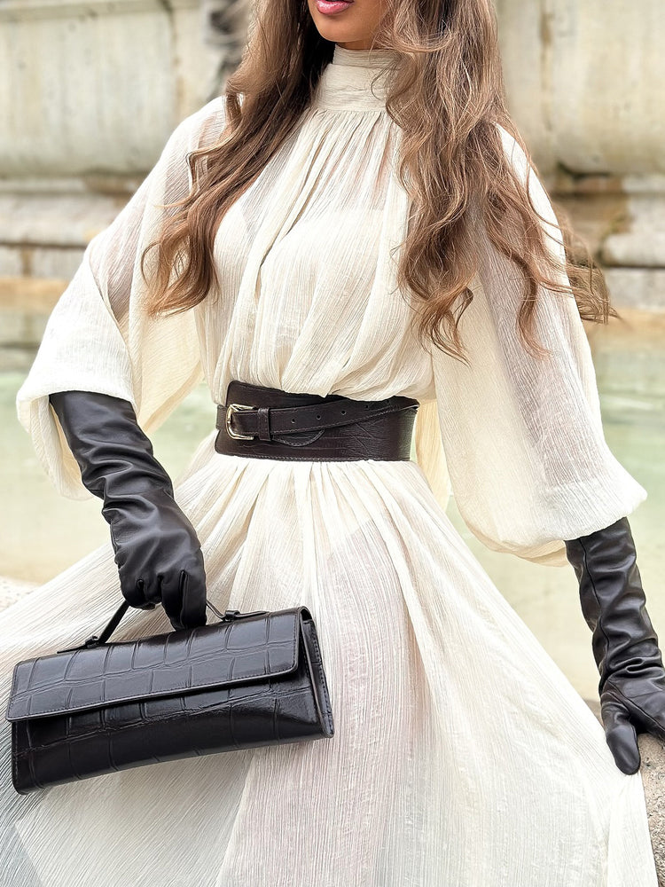 White Ruffled Tie Dress with Long Sleeves - Florence Luxe