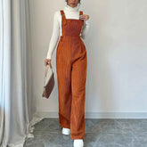 Corduroy Bib Pants Women - Loose Straight Style for Comfortable Everyday Wear