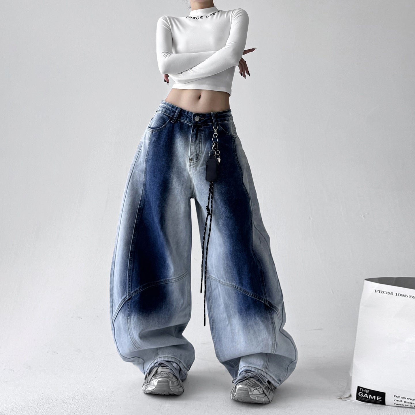 Retro Gradient American All-match Loose Machete Casual Denim Trousers for Women with Long Sleeve Graphic Tees for Women - Florence Luxe