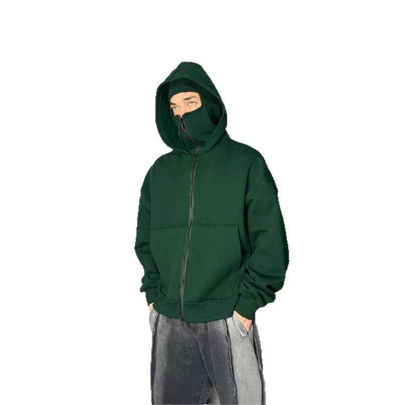 Double-layer Masked Hooded Loose Zip Men&