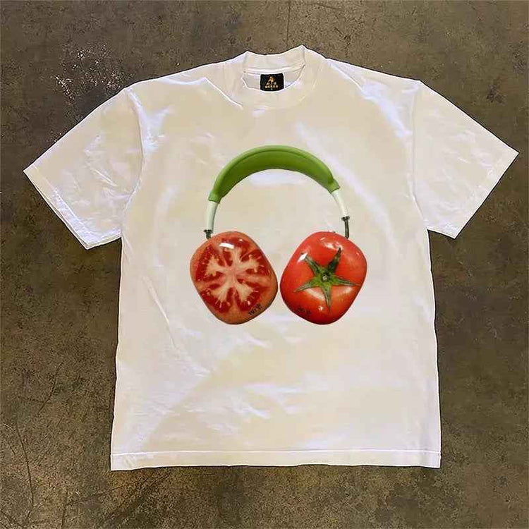 Tomato Headset Casual Cotton Tee - Printed Short Sleeve All-Match Shoulder T-Shirt