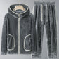 Winter Coral Fleece Heavy Velvet Thickened Zipper Cardigan Plus Size Pajamas Suit in gray.