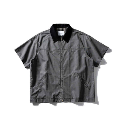 Washed Overalls Shirt Short Sleeve