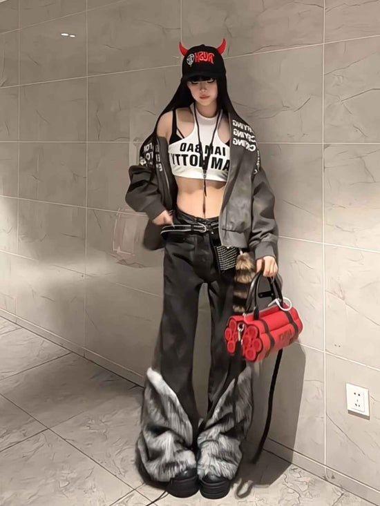 Retro Distressed Plus Size Vintage Jeans with Leg Stitching Edging for Women