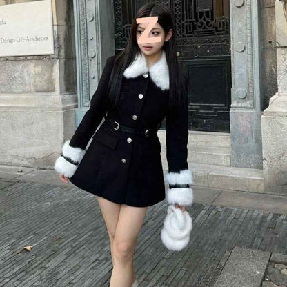 Patchwork Fur Collar Coat for Effortless Style and Comfort