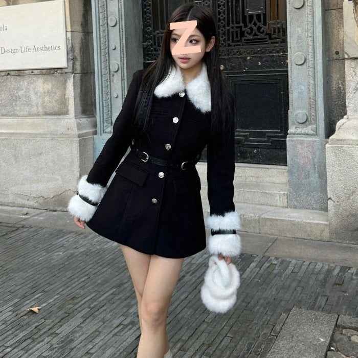 Patchwork Fur Collar Coat for Effortless Style and Comfort