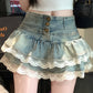 Pure Hot Girl Style Double-layer Lace Ruffled Denim Skirt Women - Florence Luxe