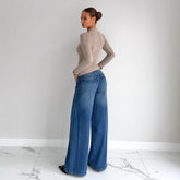 Soft Asymmetric Draped Long Sleeve T-shirt with Hollow-out Metal Button Detail - Florence Luxe