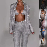 Long-Sleeved Blazer Suit and Straight-Leg Trouser Set with Bra Lapel for Fashion Parties - Florence Luxe