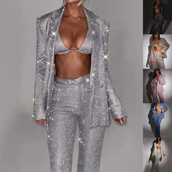 Long-Sleeved Blazer Suit and Straight-Leg Trouser Set with Bra Lapel for Fashion Parties - Florence Luxe