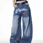 Retro Street Hot Girl Gradient Ripped Wide Leg Jeans for Women