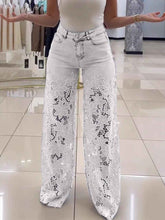 Y2K Lace Flowers Jeans High Waist Straight Wide Leg Pants for Women