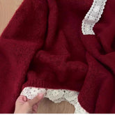 High-grade Lace Red Off-the-shoulder Sweater - Florence Luxe