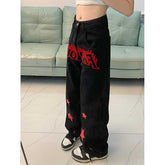 Red Star Letters Jeans For Women High Waist Casual Trousers - Florence Luxe