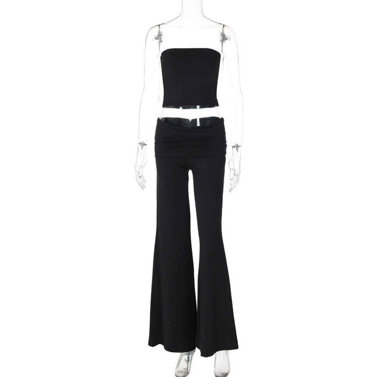 New Pure Color Flared Pants Tube-Top Fashion Slim Suit