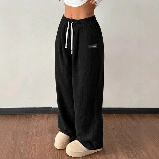Loose Drawstring Solid Color Pocket Casual Versatile Pants for Women - Women&