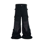 Detachable Multi-Pocket Overalls - Worn-Looking Washed-Out Two-Way Style